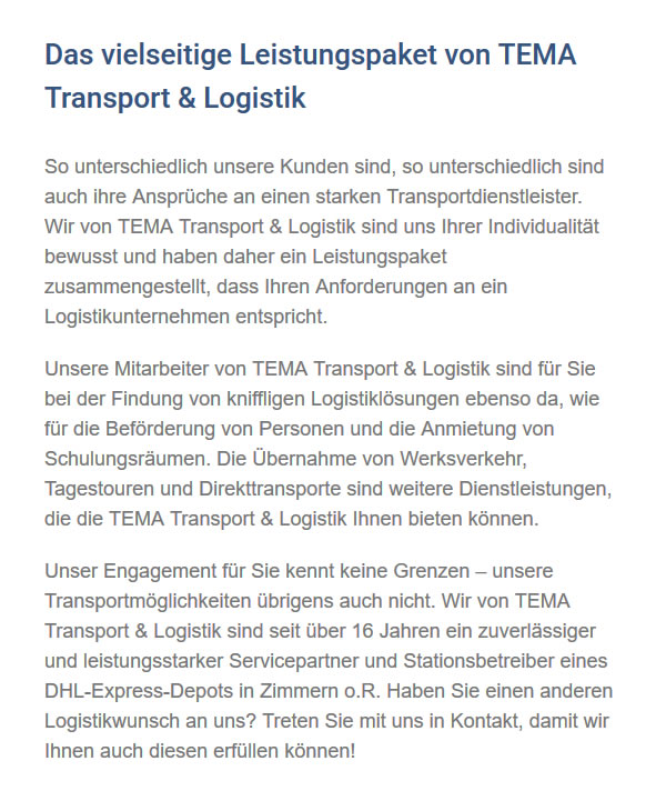 Transportdienstleister für  Bärenthal