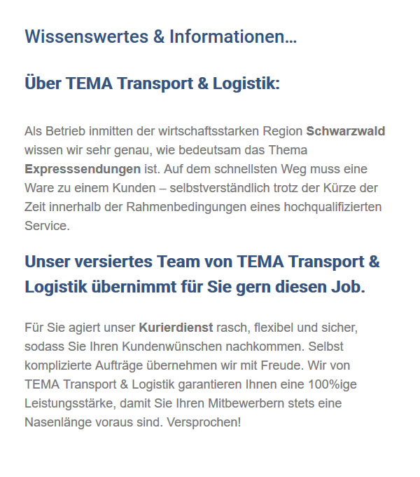 Transportfirma für  Kolbingen