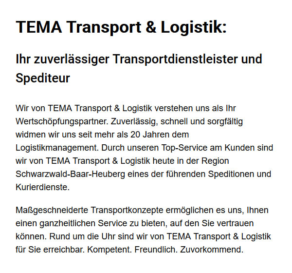 Transportunternehmen für  Eschbronn